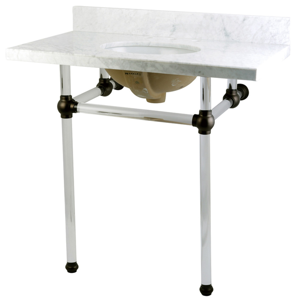 36X22 Carrara Marble Vanity Top, Clear Acrylic Feet ComboOil Rubbed