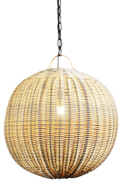 Faux Rattan Globe Lantern 12 Tropical, Globe Pendant Hanging Lamp With Rattan Shade