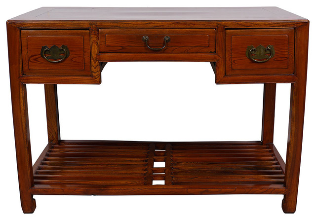 Consigned Antique Chinese Carved Beech Wood Writing Desk Console