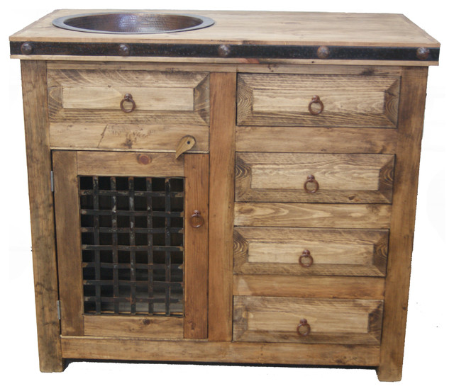 Rustic Dungeon Reclaimed Wood Bathroom Vanity, 48"x22"x32" Farmhouse
