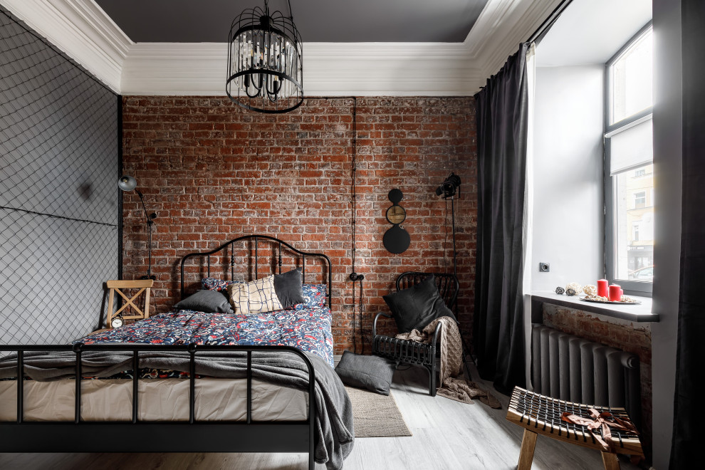 Design ideas for an industrial bedroom in Moscow.