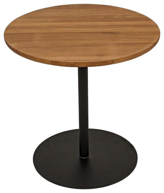 Side Table Round Black Metal Base, Round End Table Wood Top Metal Base
