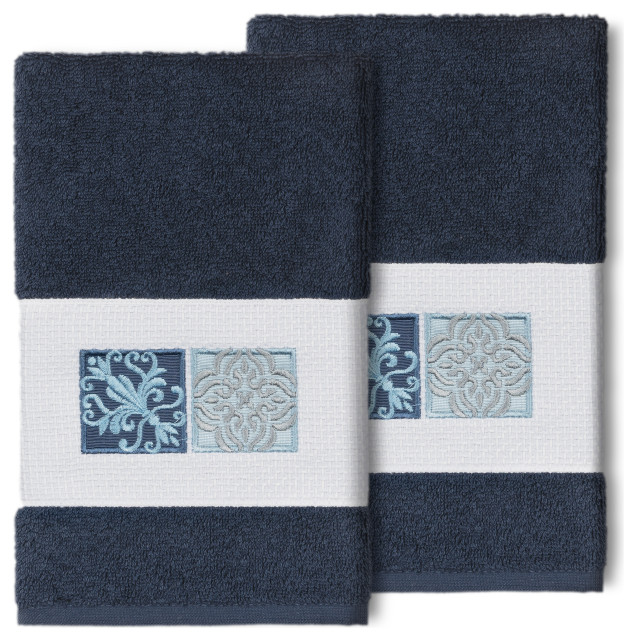 100 Turkish Cotton Vivian 2Piece Embellished Hand Towel Set, Midnight