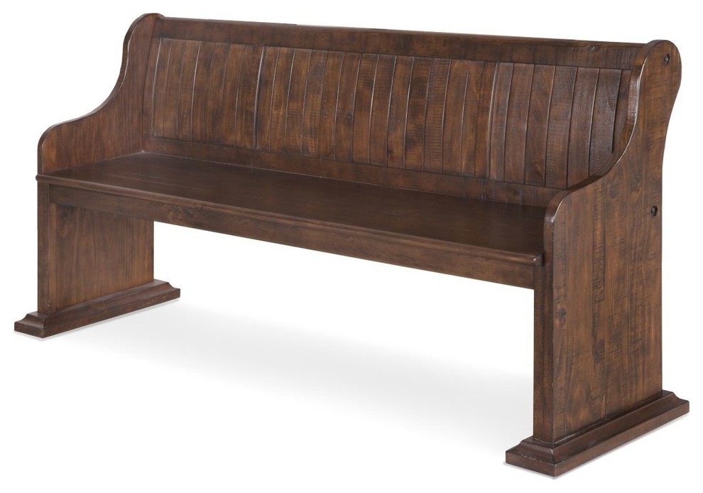 Magnussen St Claire Bench With Back In Rustic Pine Transitional