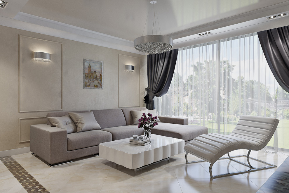 Интерьер загородного дома в серебристых тонах