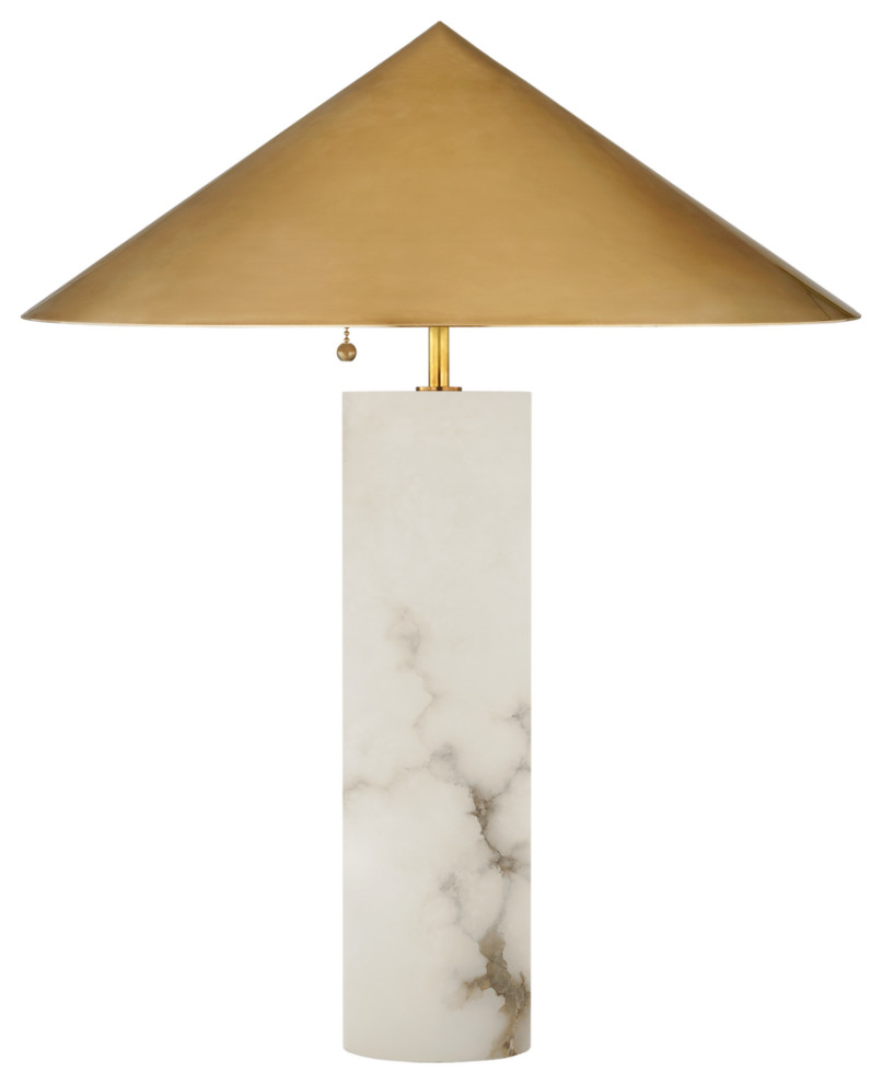 Minimalist Medium Table Lamp in Alabaster with Antique-Burnished Brass Shade