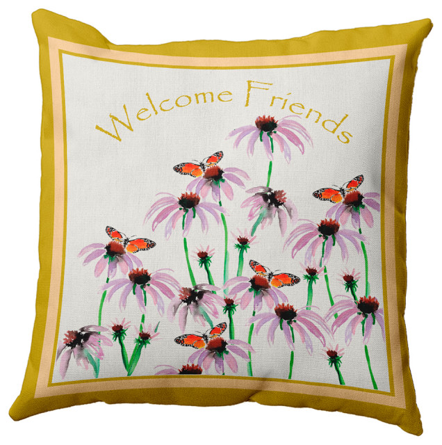 Welcome Friends Decorative Throw Pillow, Mustard, 26"x 26"
