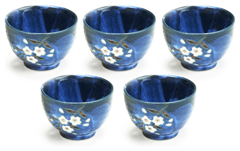 Blue Moon Japan Sakura Branch Teacup, Blue, Set of 5 Asian Teacups by Merae Corp. Houzz