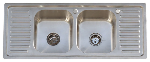 304 Stainless Steel Vintage Style Farm Sink Stamped Metal Double Drainboard Transitional Kitchen Sinks By Watermarkfixtures Llc Houzz