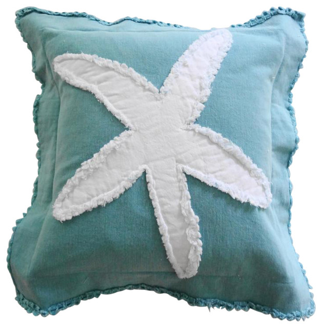 Coastal Frayed Edge Euro Pillow, Caribbean Blue Beach Style