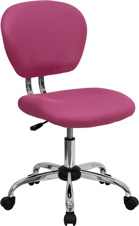 OffexMid-Back Pink Mesh Task Chair with Chrome Base