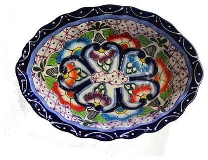 Hand Painted Talavera Style Large Oval Bowl 13"x10"x4"