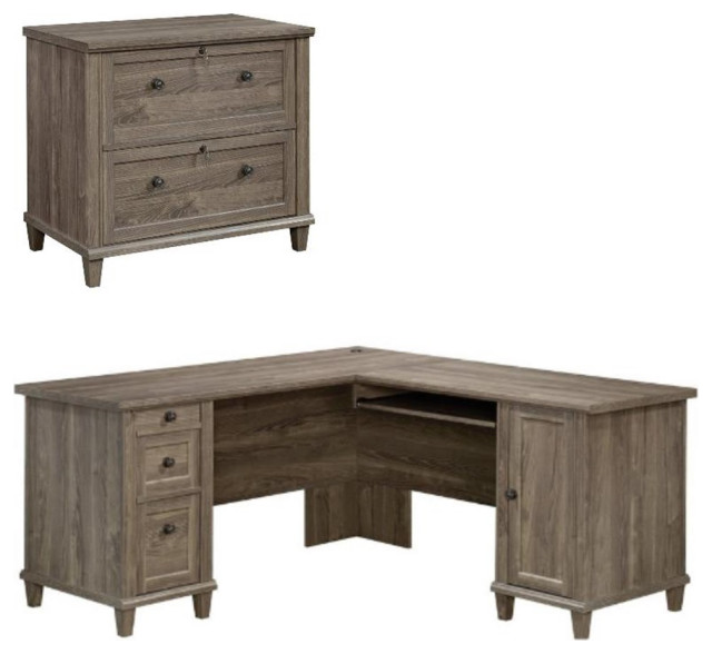 Home Square 2Piece Set with LShape Computer Desk & Lateral File Desks And Hutches