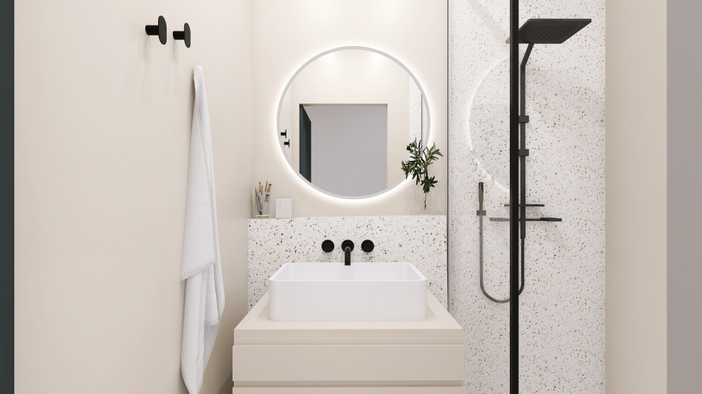 Ispirazione per una piccola stanza da bagno con doccia contemporanea con un lavabo e mobile bagno sospeso