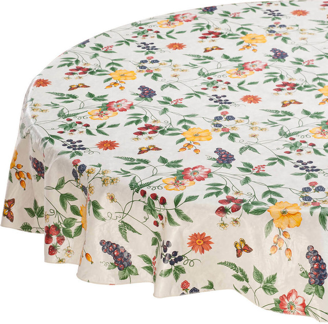 Enchanted Garden 100 Vynil Tablecloth, 70" Round Contemporary