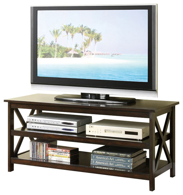 3 Shelf Dark Veneer Tv Stand Entertainment Center With X Accents 3 Shelf Dark Veneer Tv Stand Entertainment Center With X Accents On Frame Centers And Stands By Flatfair