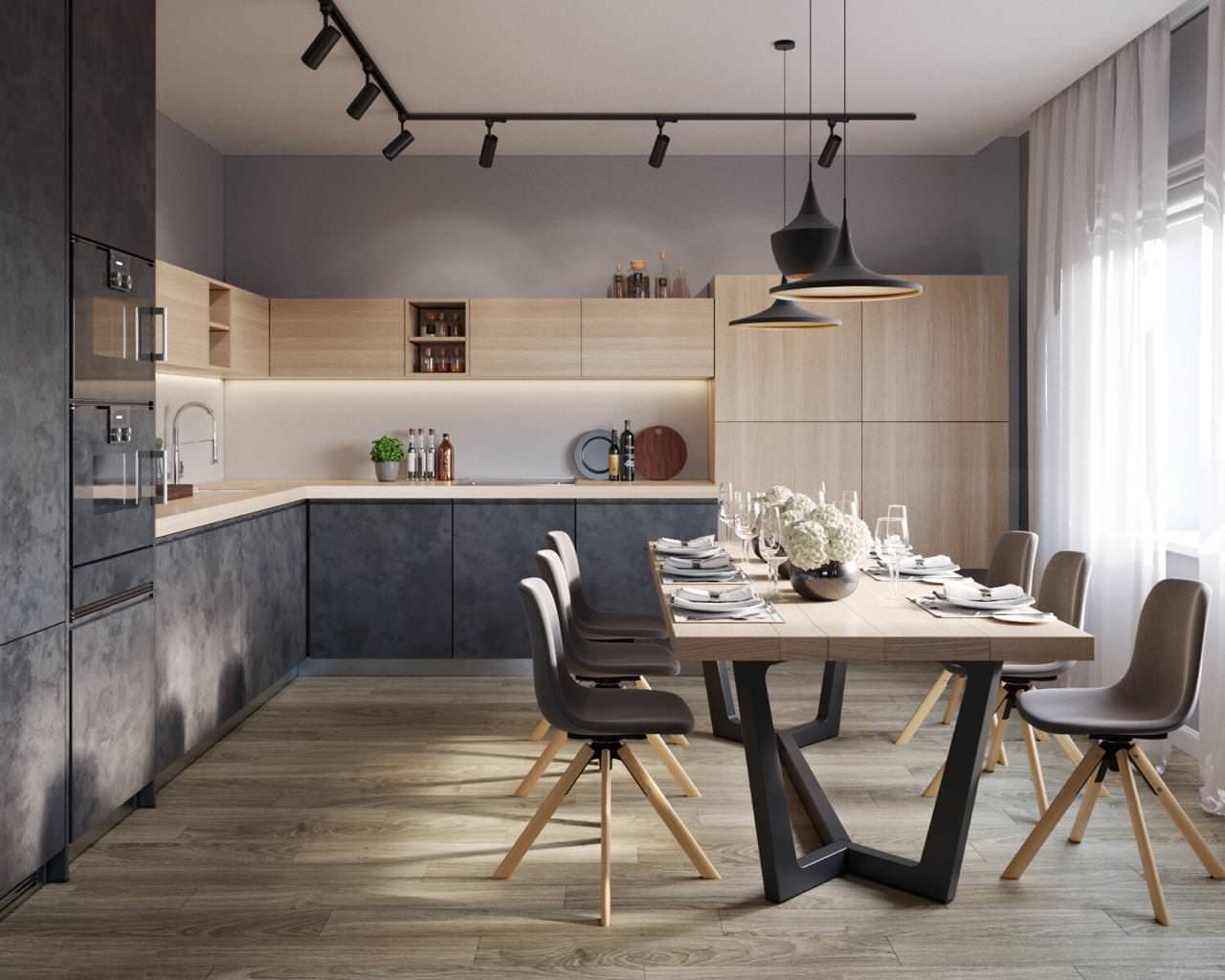 Кухня для семейной пары с двумя детьми.