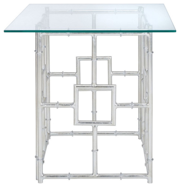 Merrel Glass Top Accent Table, Silver/Clear
