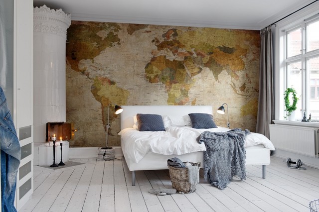 World Map transitional-bedroom