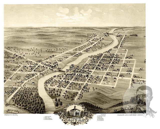 Old Map of Anoka Minnesota 1869, Vintage Map Art Print, 18"x24" Contemporary Prints And