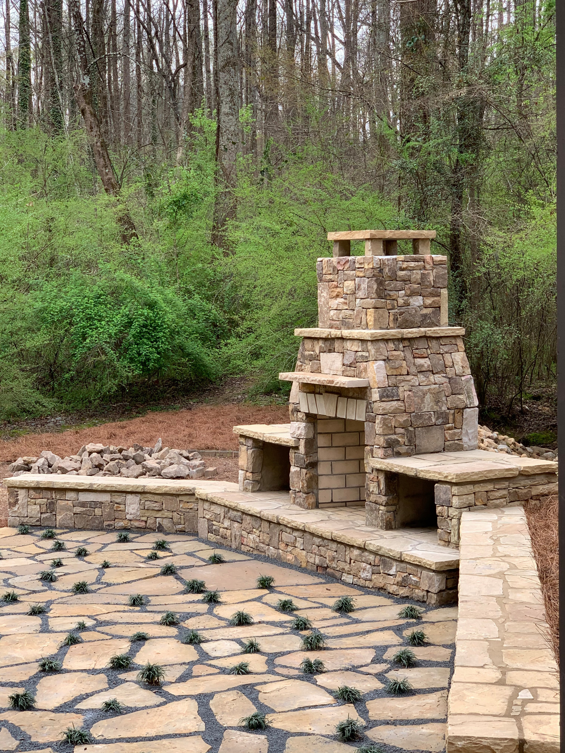Smyrna outdoor enhancements - Stacked Stone Fireplace, Flagstone Patio, Stacked