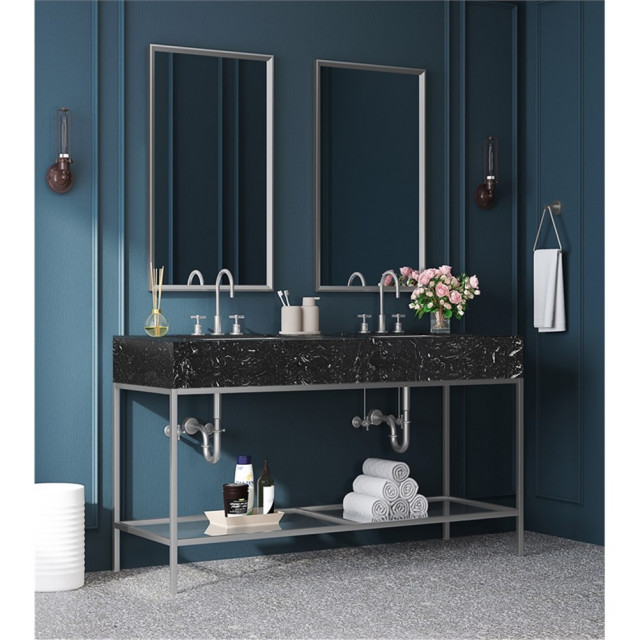 Maklaine Contemporary Black Artificial Marble Bathroom Vanity ...