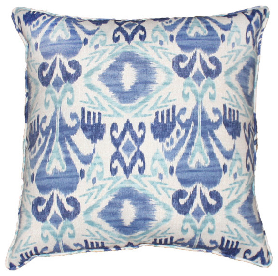 Outdoor Pillow, Blue Ikat Eclectic Outdoor Cushions And Pillows