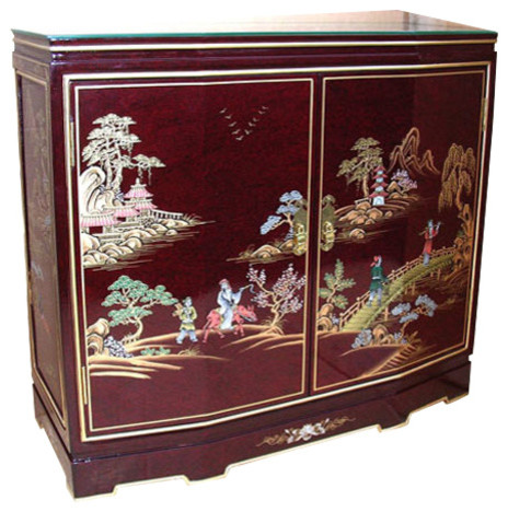 32 Tortoise Shell Red Oriental Cabinet Asian Accent Chests