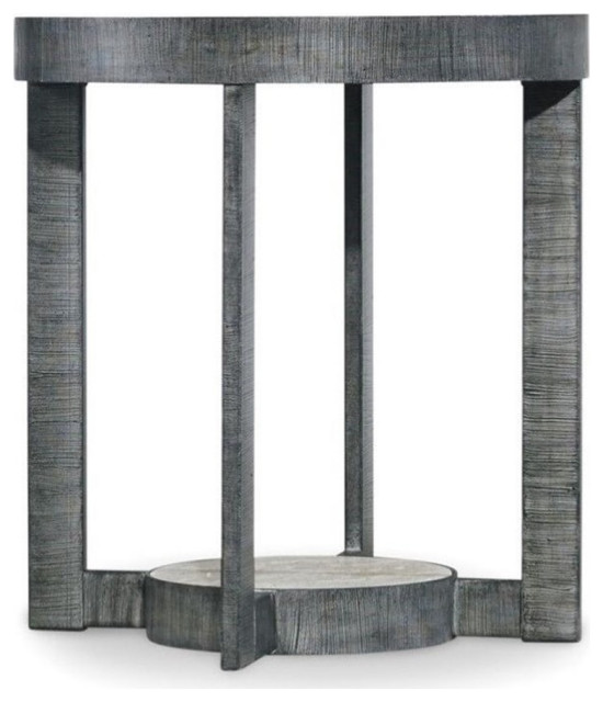 Bowery Hill Transitional Marble / Granite Top Round End Table in Black