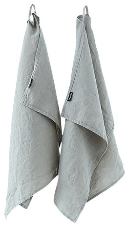 Set of 2 Stone Washed Linen Tea Towels Taupe