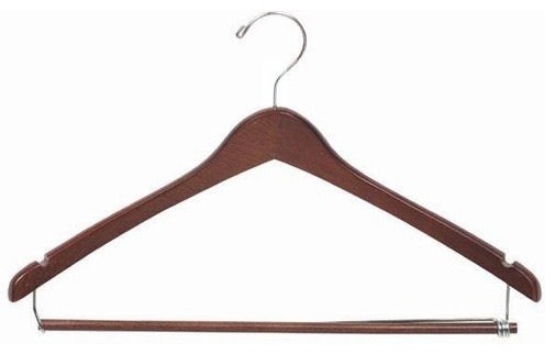 Contoured Wooden Coat Hanger (Natural/Chrome)