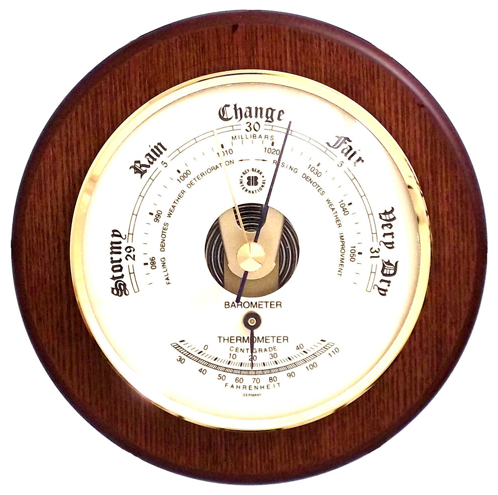 Barometer With Thermometer on 5" Cherry Wood Contemporary
