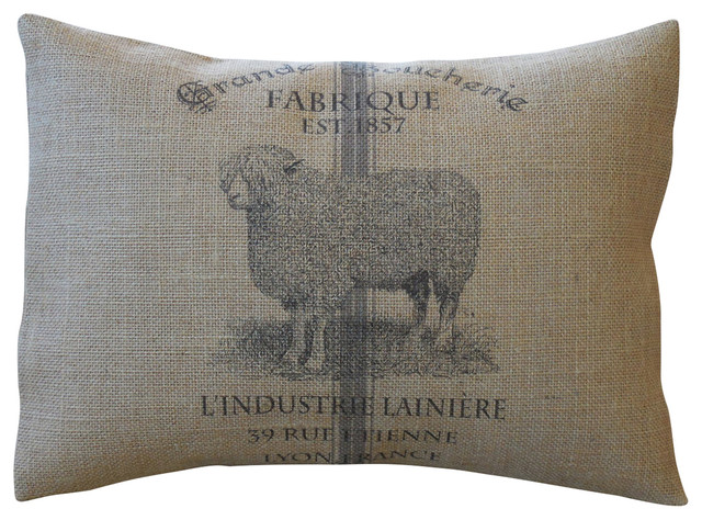 French Sheep Burlap Pillow 12 X16 Farmhouse Decorative