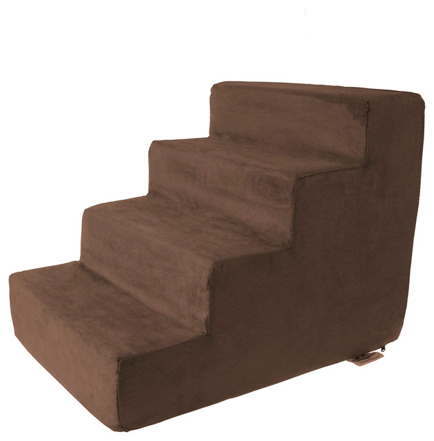 High Density Foam Pet Stairs 4 Steps With Removeable Cover By Petmaker, Brown