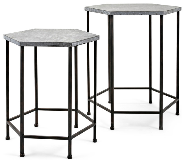 Kendan Galvanized 2Piece Accent Tables Set Farmhouse Side Tables