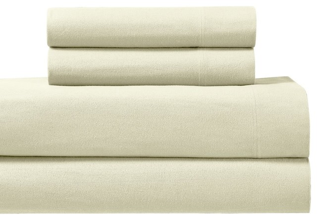 6 PCs Sheet Set 100% Cotton Deep Pocket Flannel Ivory Solid 