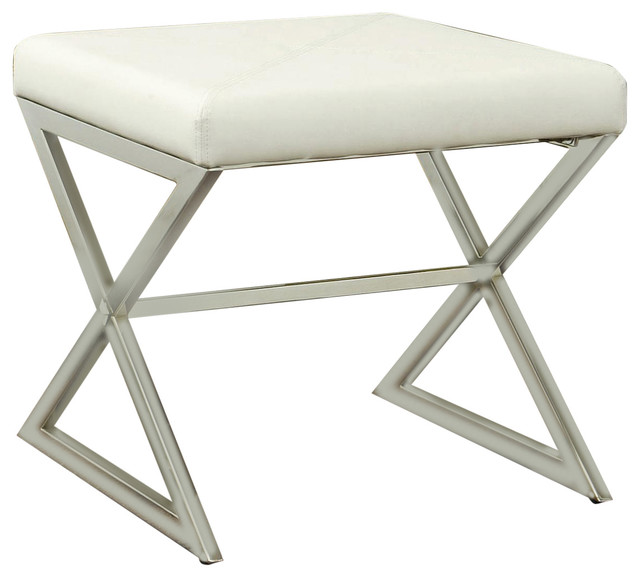Contemporary Faux Leather Ottoman With Metal Base Contemporary