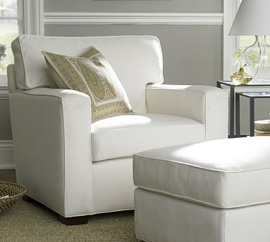 PB Square Upholstered Armchair, Polyester Wrapped Cushions, Twill White