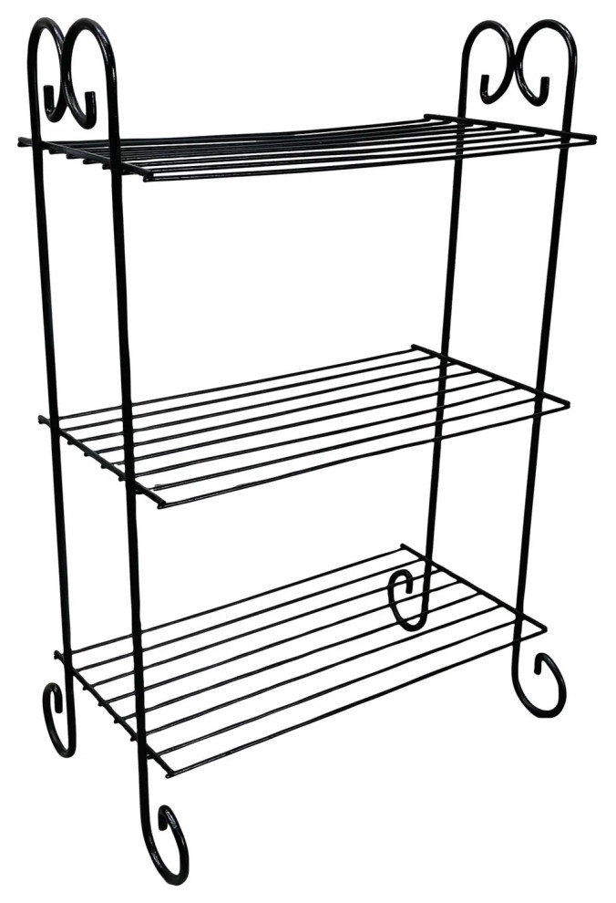 1960s 3 Tier Black Metal Shelf Mediterranean Display And Wall