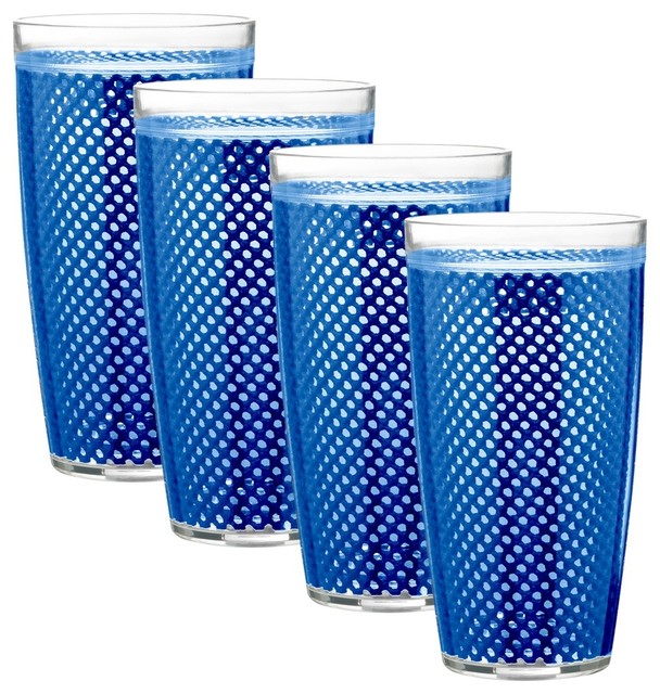Kraftware Fishnet Double Wall Glasses, Blue, 24 oz, Set of 4