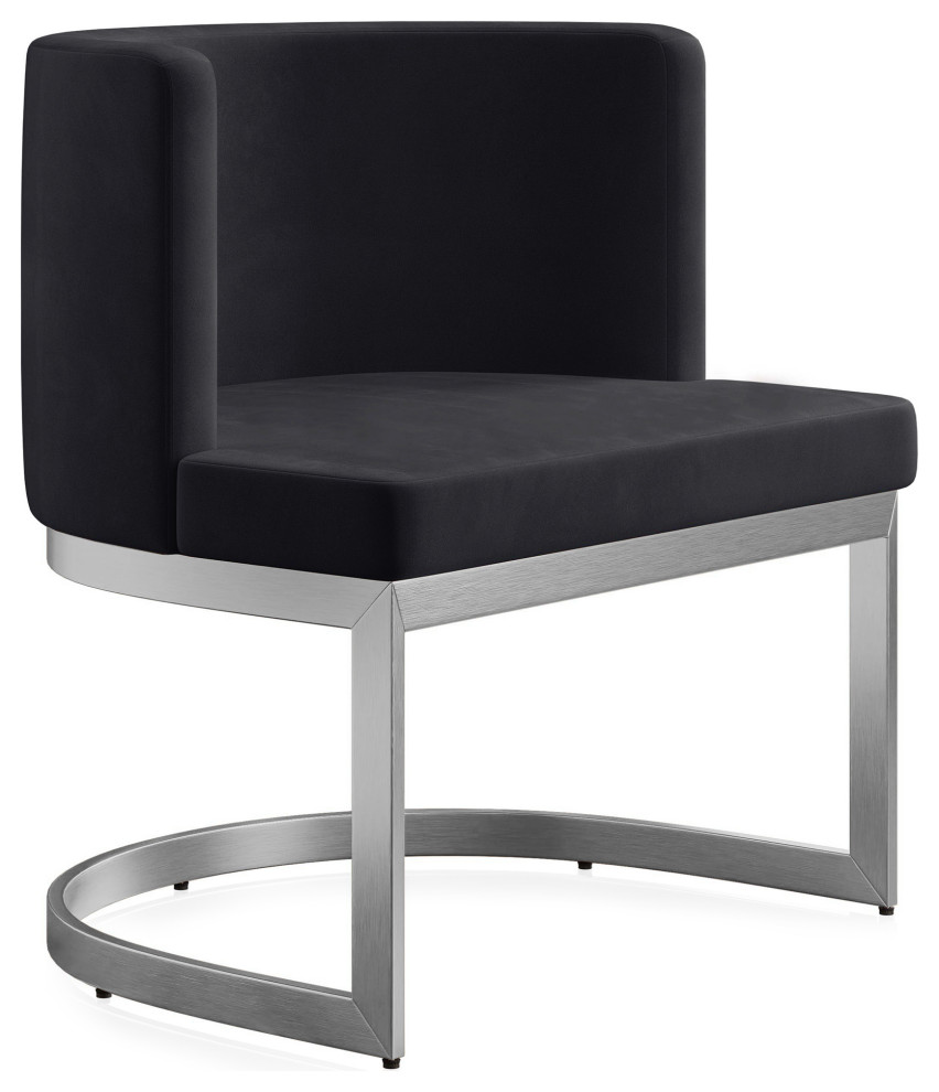 Velvet Dining Chair w/ Chrome Stainless Steel Base - Black