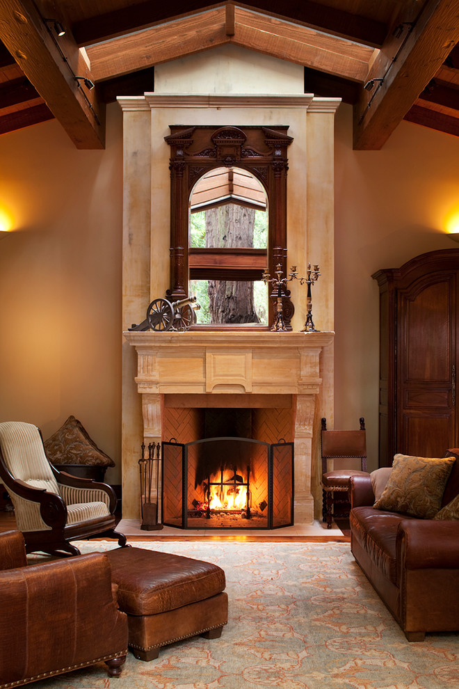 Inspiration for a country living room in San Francisco with beige walls and a standard fireplace.