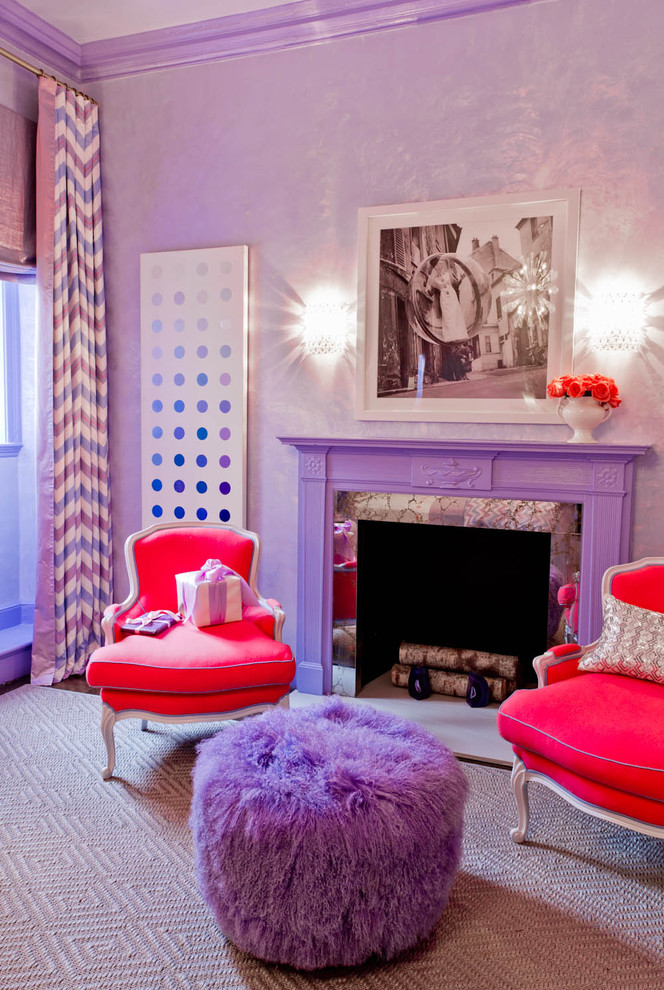 Inspiration for an eclectic kids' room for kids 4-10 years old and girls in New York with purple walls.