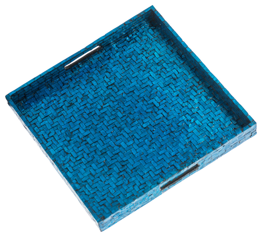 Blue Basket Weave Tray, Square Contemporary Serving Trays by