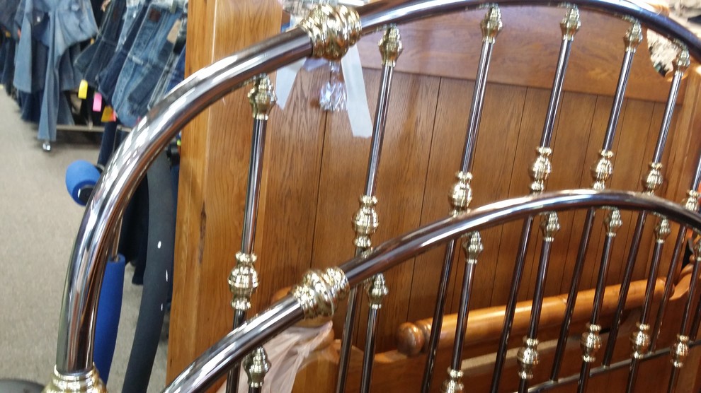 king size silver and gold metal headboard and footboard