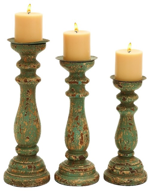 Vintage Finish Wood Candle Holder Set of 3 Accent Decor Candleholders