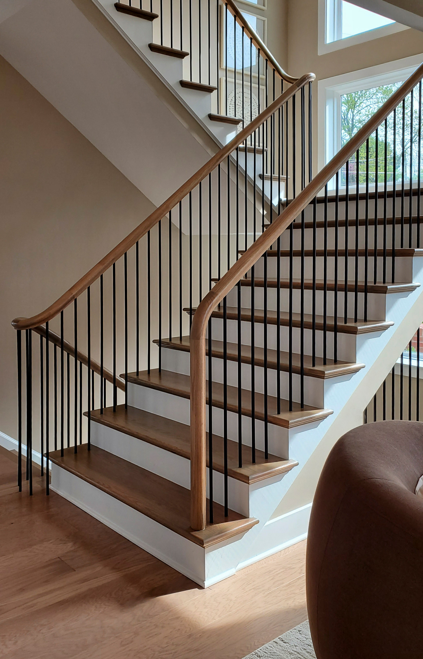 Project #153 | Sophisticated Red Oak Stair with Metal Balusters