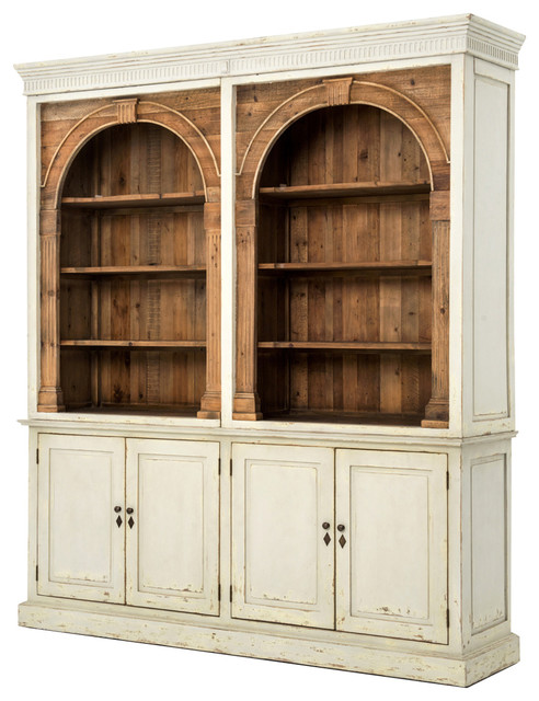 Laurine French Country Rustic Ivory Arch Wood Cabinet Farmhouse