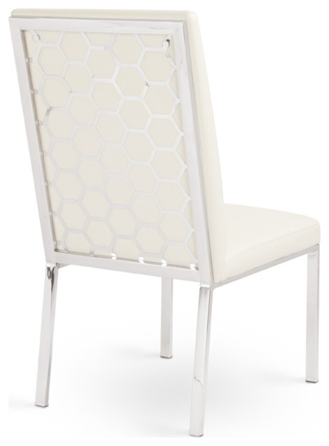 Andes Dining Chairs Set of 2 Silver Frame With Pattern Back Taupe Faux ...