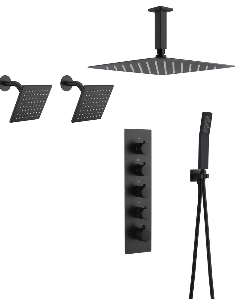 Thermostatic Ceiling Mount Rainfall Triple Shower Head Shower System ...